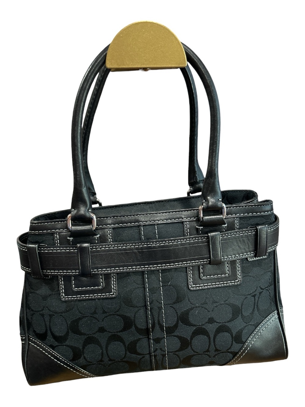 Coach Black Signature Canvas Satchel with Silver Hardware - Picture 4 of 9